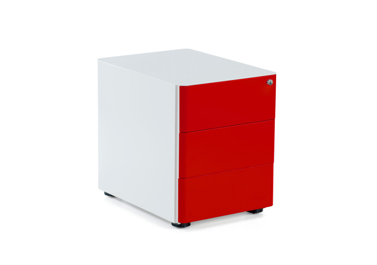 Cajonera de oficina Moby L, 3 cajones - Blanco / Rojo
