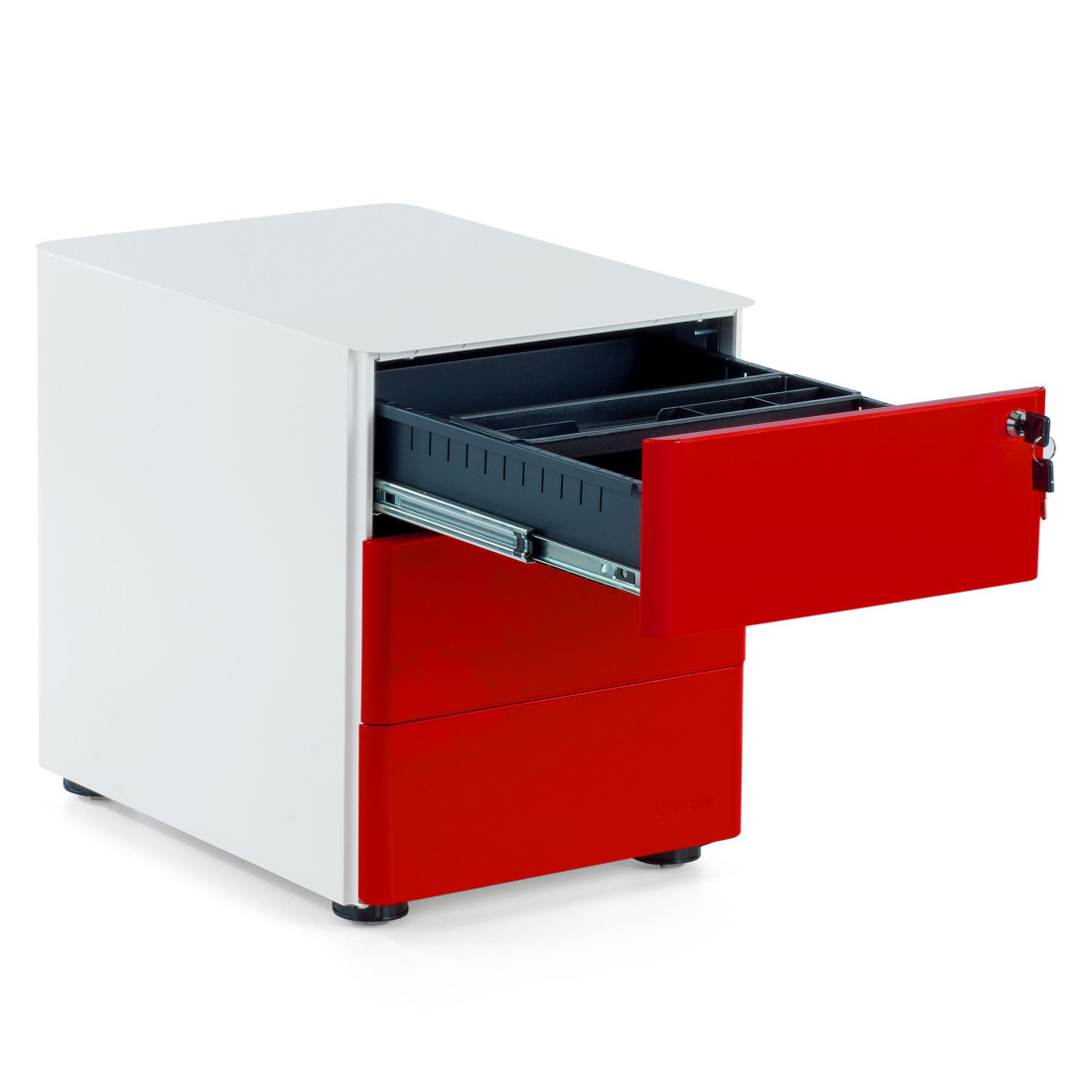cajonera de escritorio blanco rojo moby 3 cajones 3