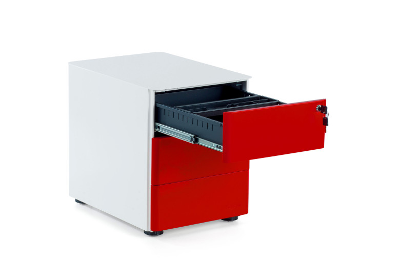 cajonera de escritorio blanco rojo moby 3 cajones 3