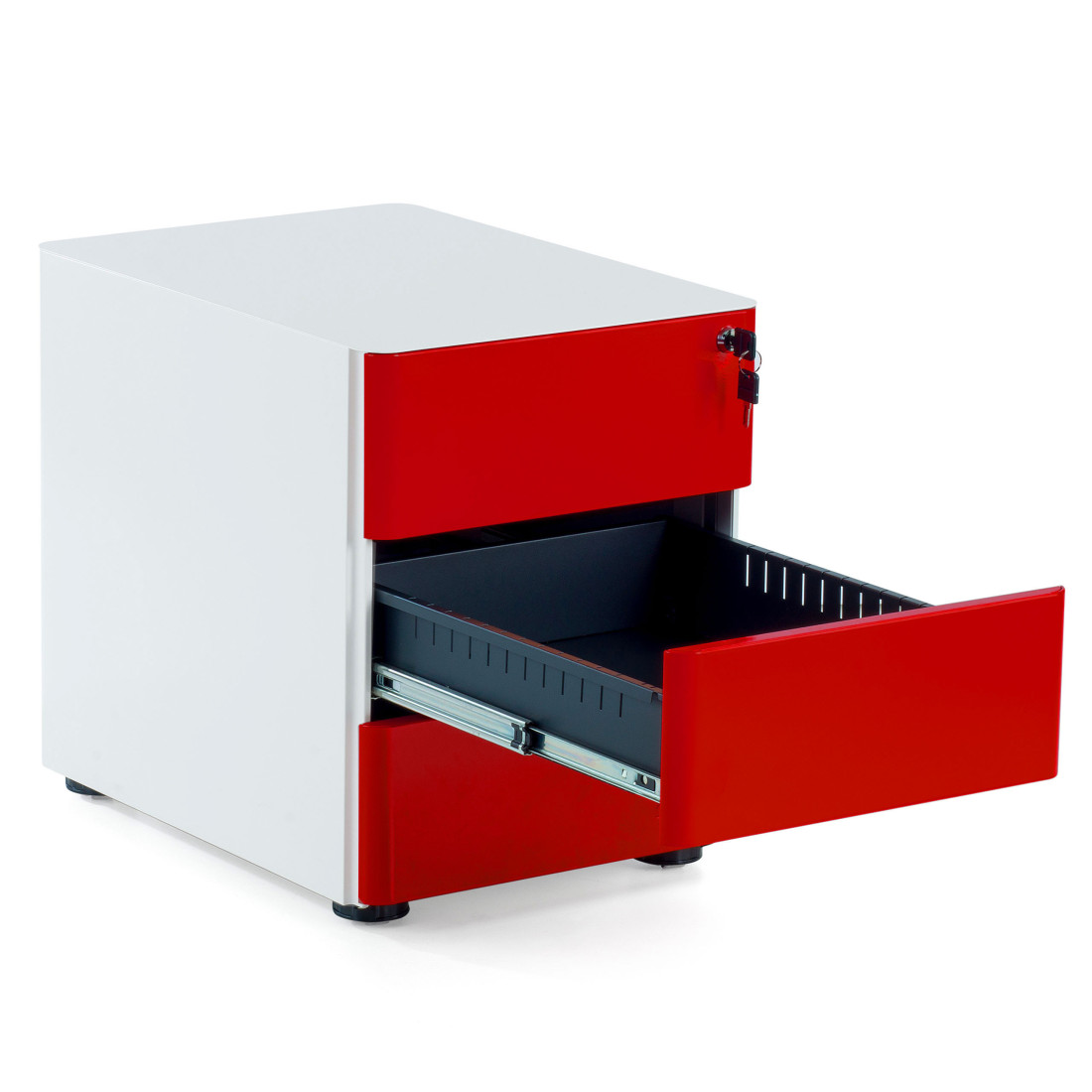 cajonera de escritorio blanco rojo moby 3 cajones 5