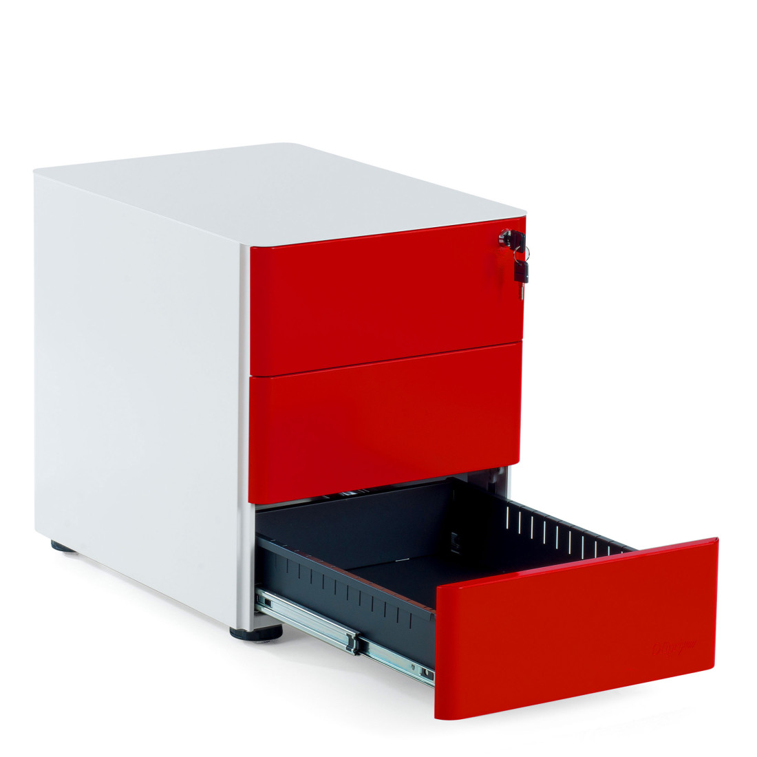 cajonera de escritorio blanco rojo moby 3 cajones 6