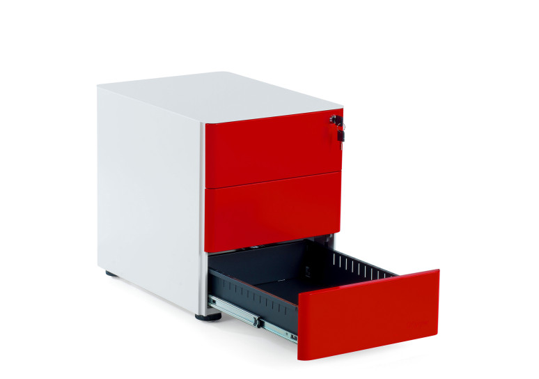 cajonera de escritorio blanco rojo moby 3 cajones 6