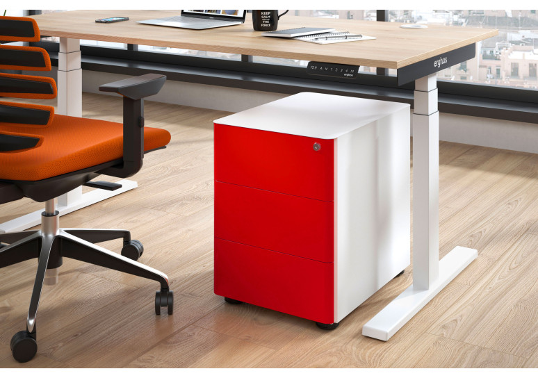 cajonera de escritorio blanco rojo moby 3 cajones 2