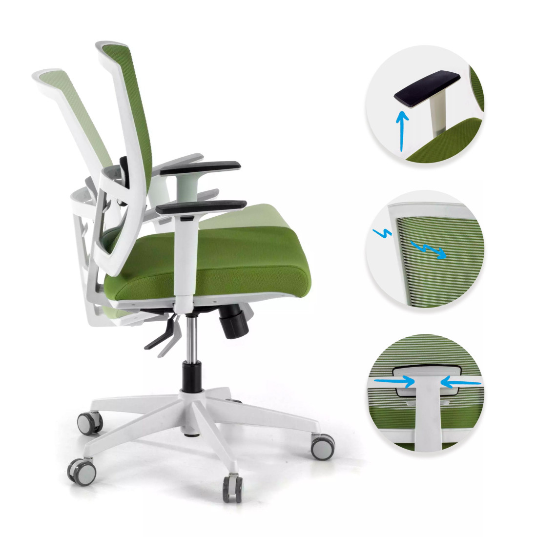 silla ergonomica verde kendo estructura blanca malla 3