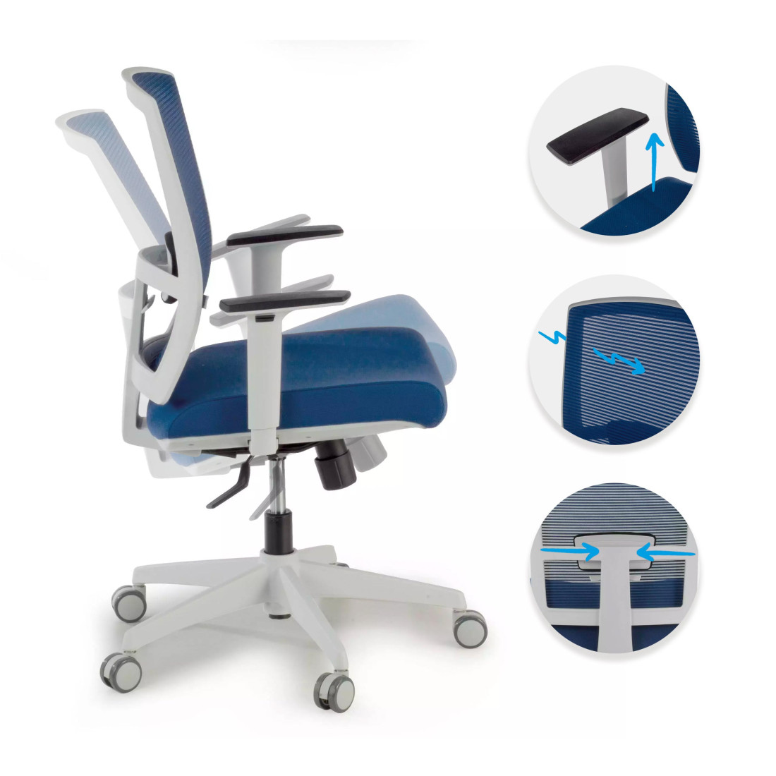 silla ergonomica azul kendo estructura blanca malla 3