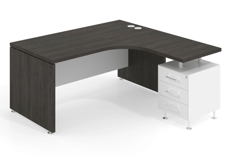 Combinacion Mesa ergonómica Manager con cajonera 3 cajones estructura blanca - Azabache, 160x160 cm, Izquierdo