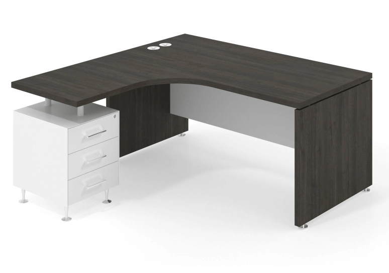 Combinacion Mesa ergonómica Manager con cajonera 3 cajones estructura blanca - Azabache, 160x160 cm, Izquierdo