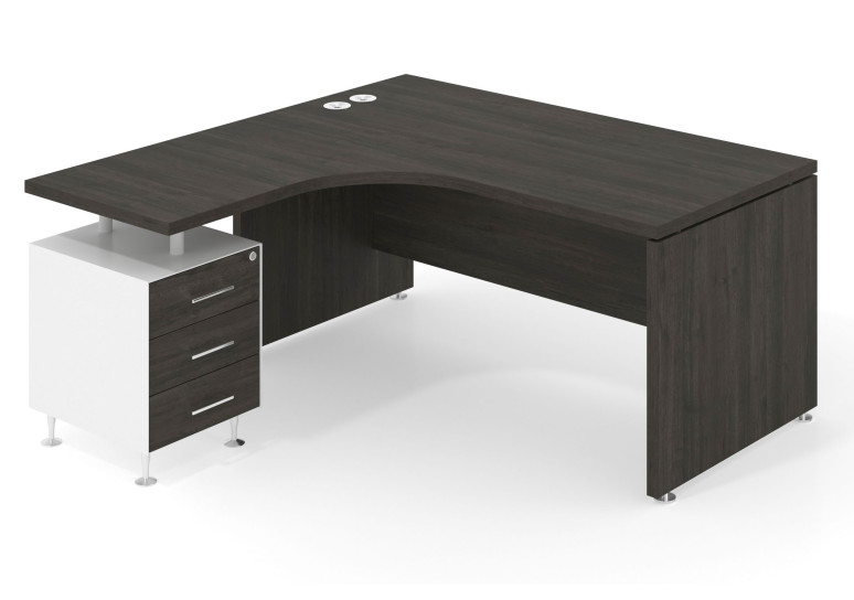 Mesa ergonómica Manager con cajonera 3 cajones estructura blanca - Azabache, 160x160 cm, Izquierdo