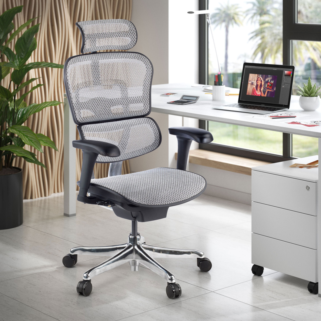 silla ergonomica gris ergohuman estructura negra red malla 2