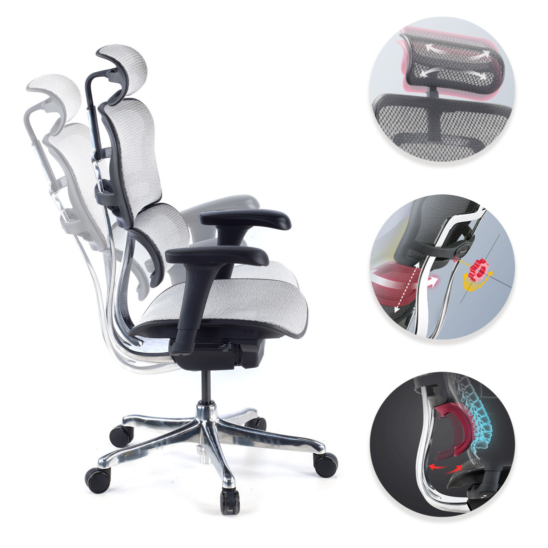 silla ergonomica gris ergohuman estructura negra red malla 3