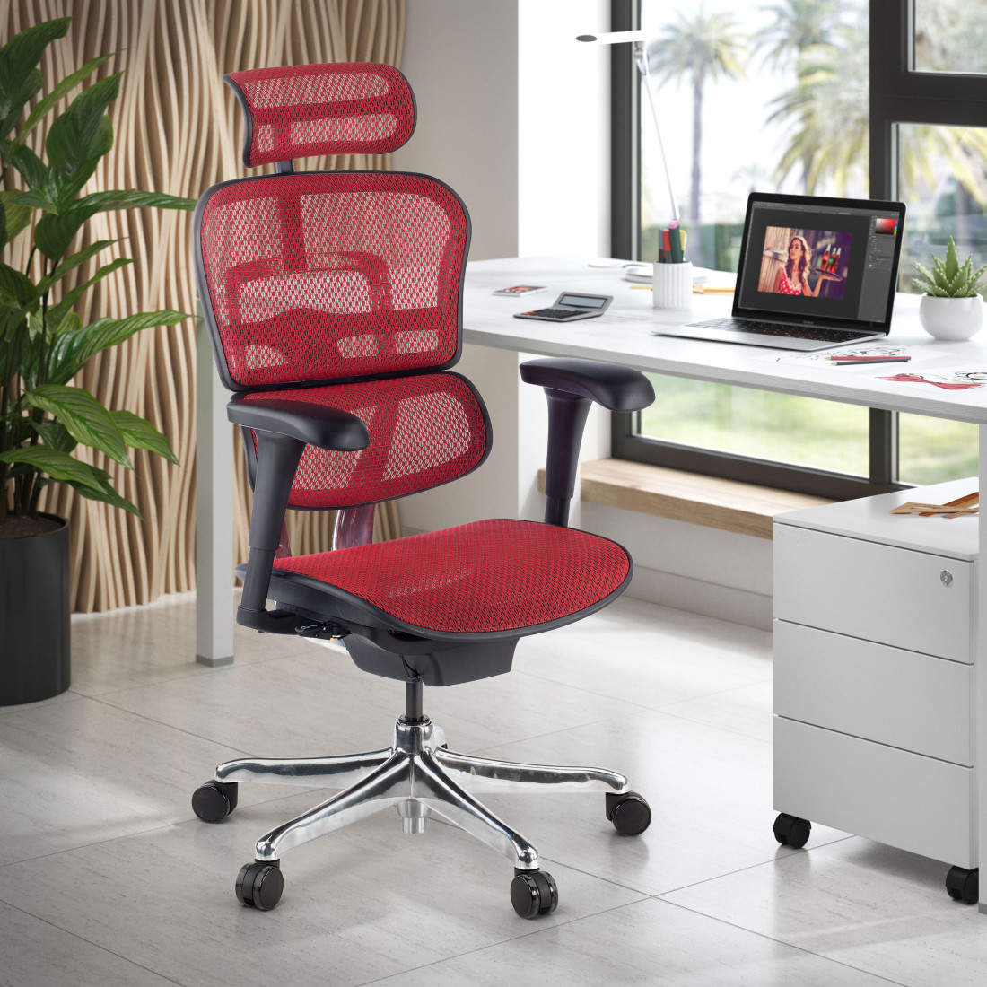 silla ergonomica rojo ergohuman estructura negra red malla 2