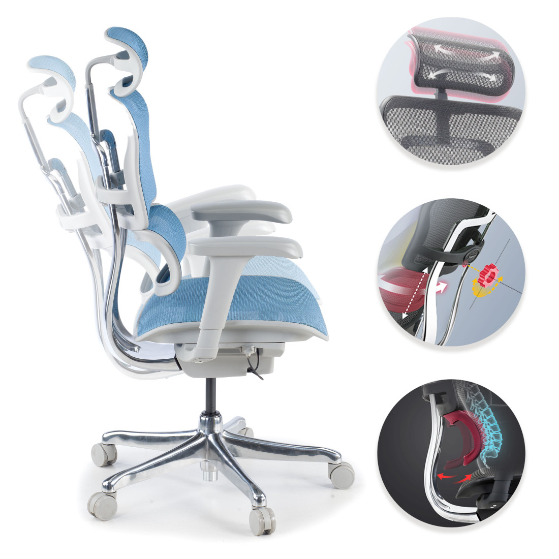 silla ergonomica azul ergohuman estructura blanca red malla 3