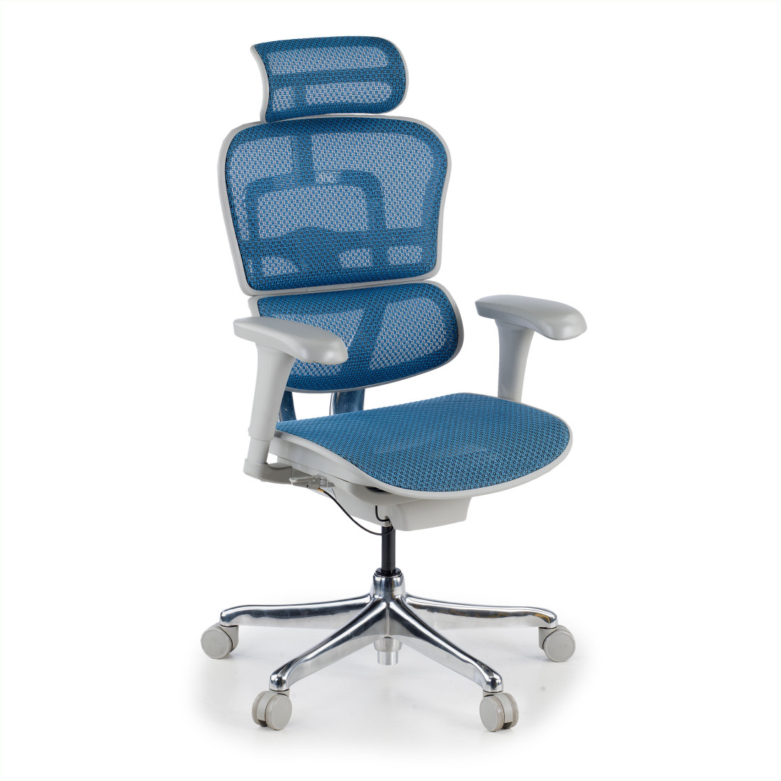 silla ergonomica azul ergohuman estructura blanca red malla 1