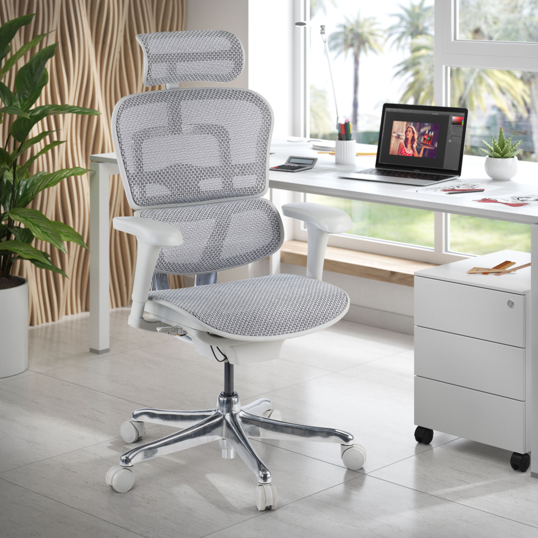 silla ergonomica gris ergohuman estructura blanca red malla 2