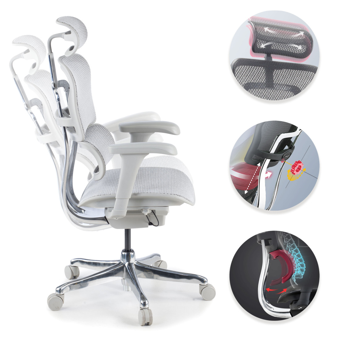 silla ergonomica gris ergohuman estructura blanca red malla 3