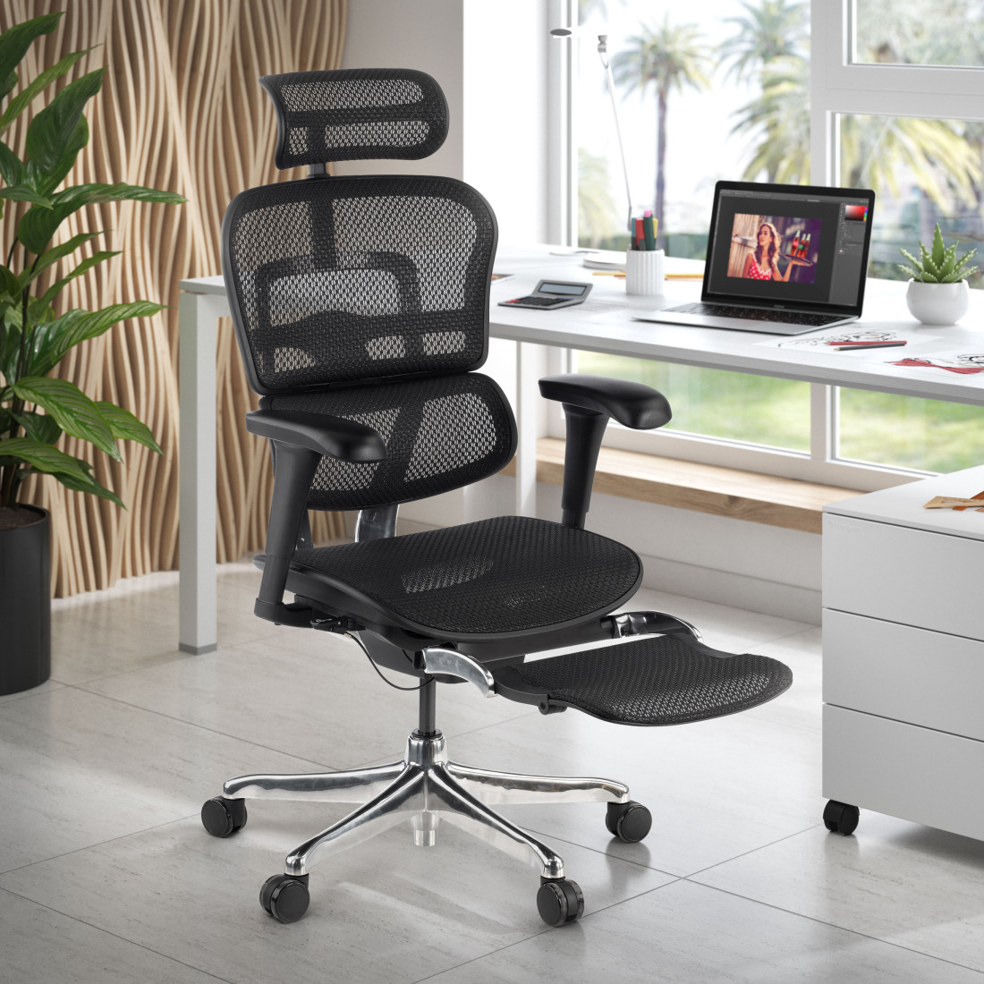 silla ergonomica negro ergohuman estructura negra reposapies malla 2