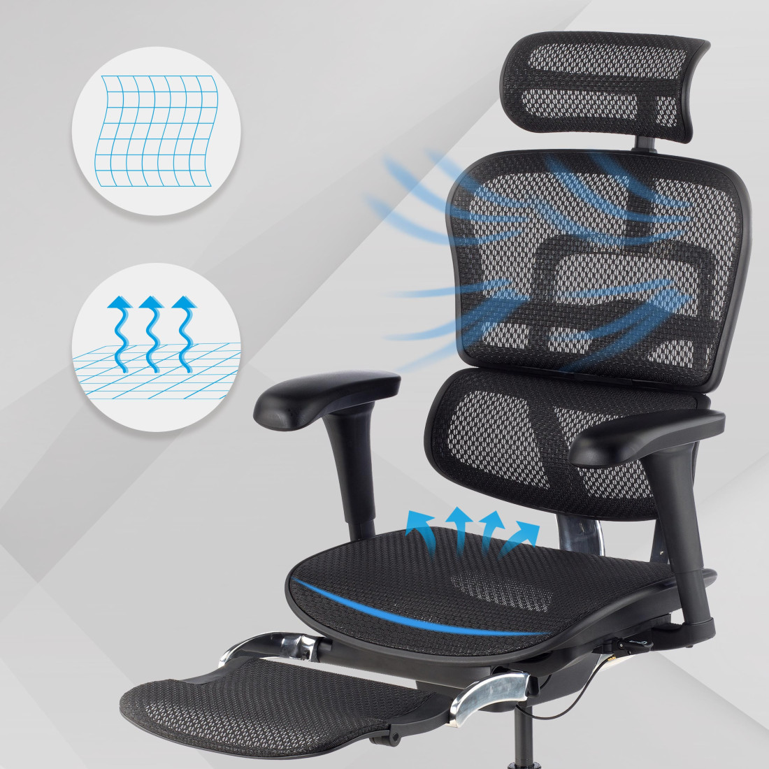 silla ergonomica negro ergohuman estructura negra reposapies malla 4