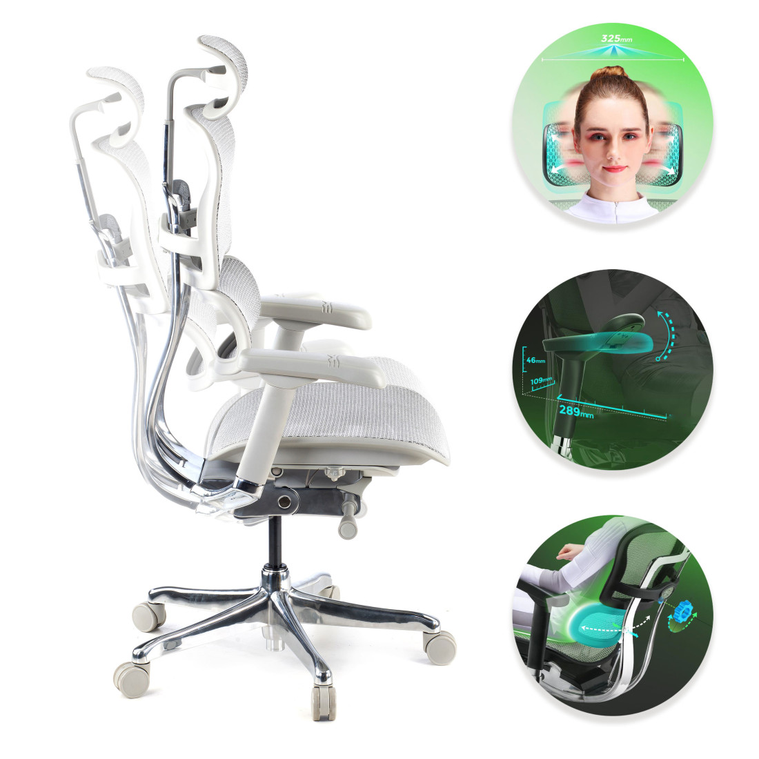 silla ergonomica gris ergohuman elite estructura blanca red malla 3