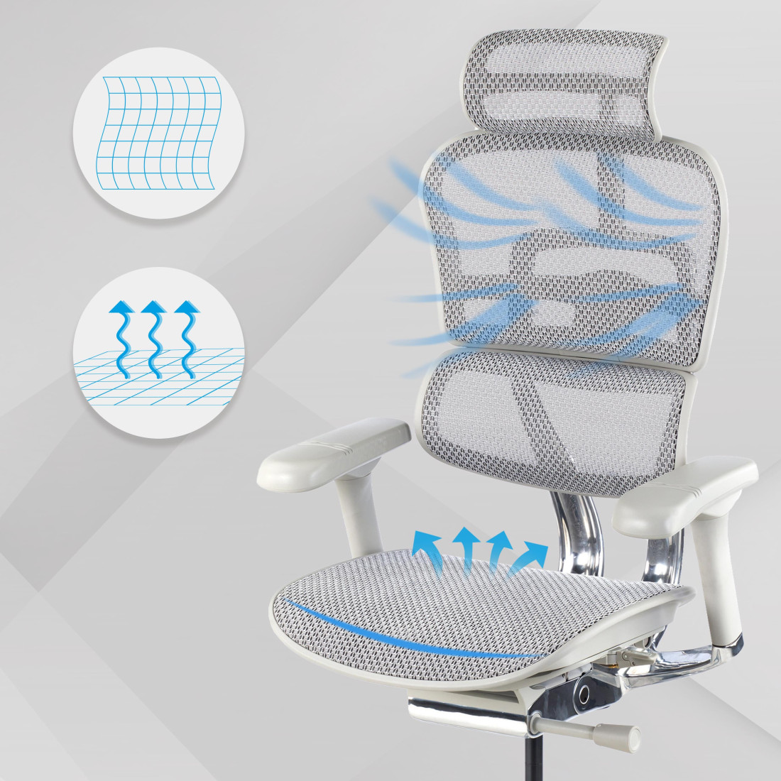 silla ergonomica gris ergohuman elite estructura blanca red malla 4