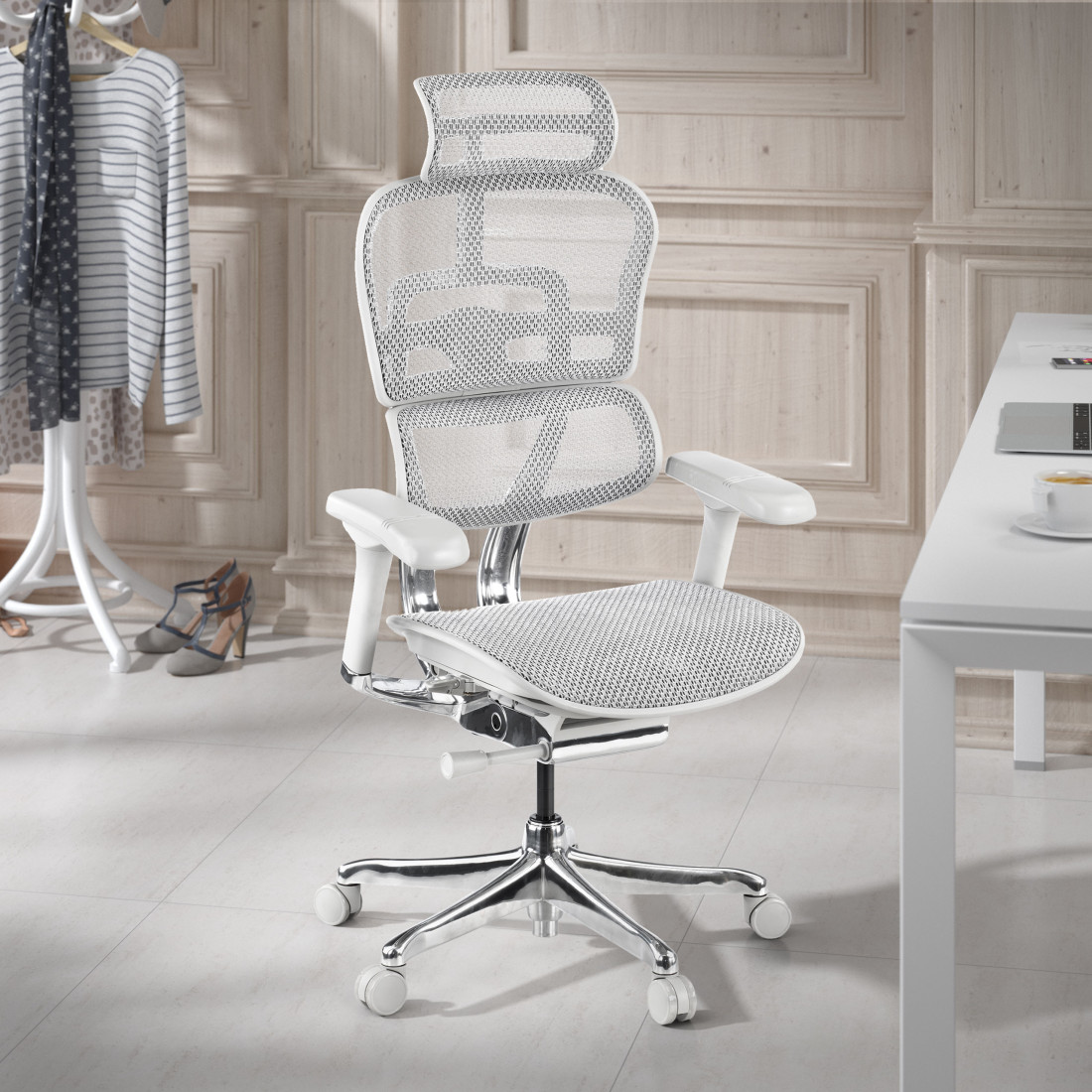 silla ergonomica gris ergohuman elite estructura blanca red malla 2