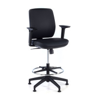 Taburete de oficina Wind, con brazos, ecopiel - negro