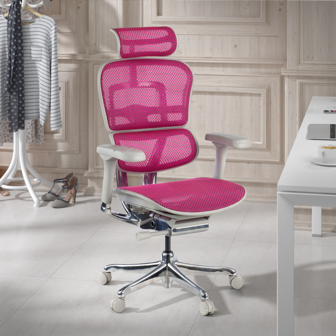 silla ergonomica rosa ergohuman elite estructura blanca red malla 2