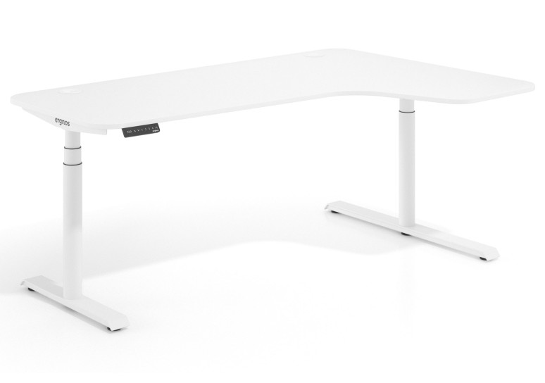 Combinacion Erghos core XL mesa elevable motorizada con ala estructura blanca - Marfil, Derecho, 160x120 cm