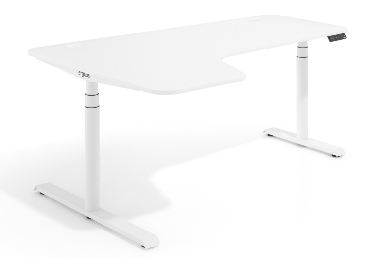 Combinacion Erghos core XL mesa elevable motorizada con ala estructura blanca - Marfil, Derecho, 160x120 cm