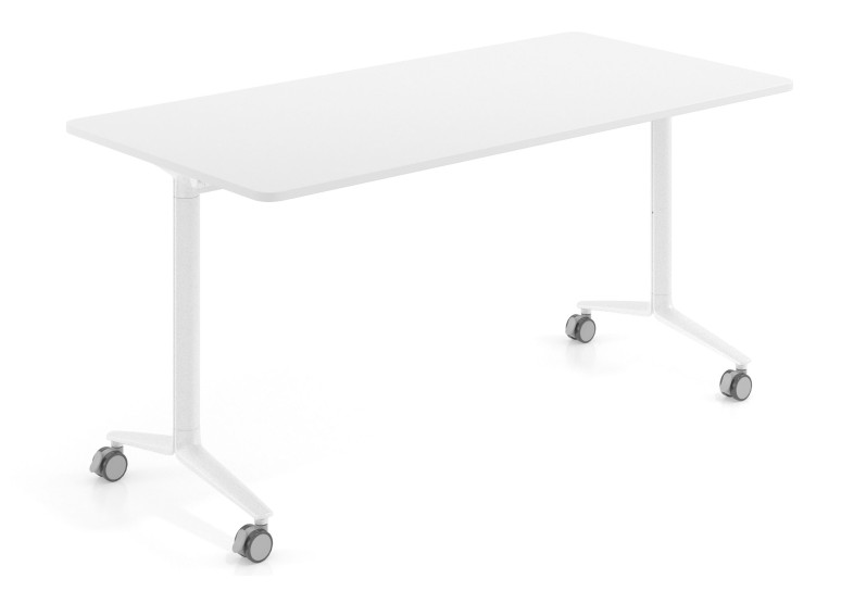 Mesa plegable Pivot rectangular canto redondo patas blancas - Marfil, Sin faldón, 150x75 cm