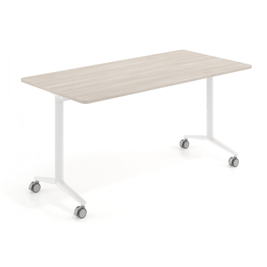 Mesa plegable Pivot rectangular canto redondo patas blancas