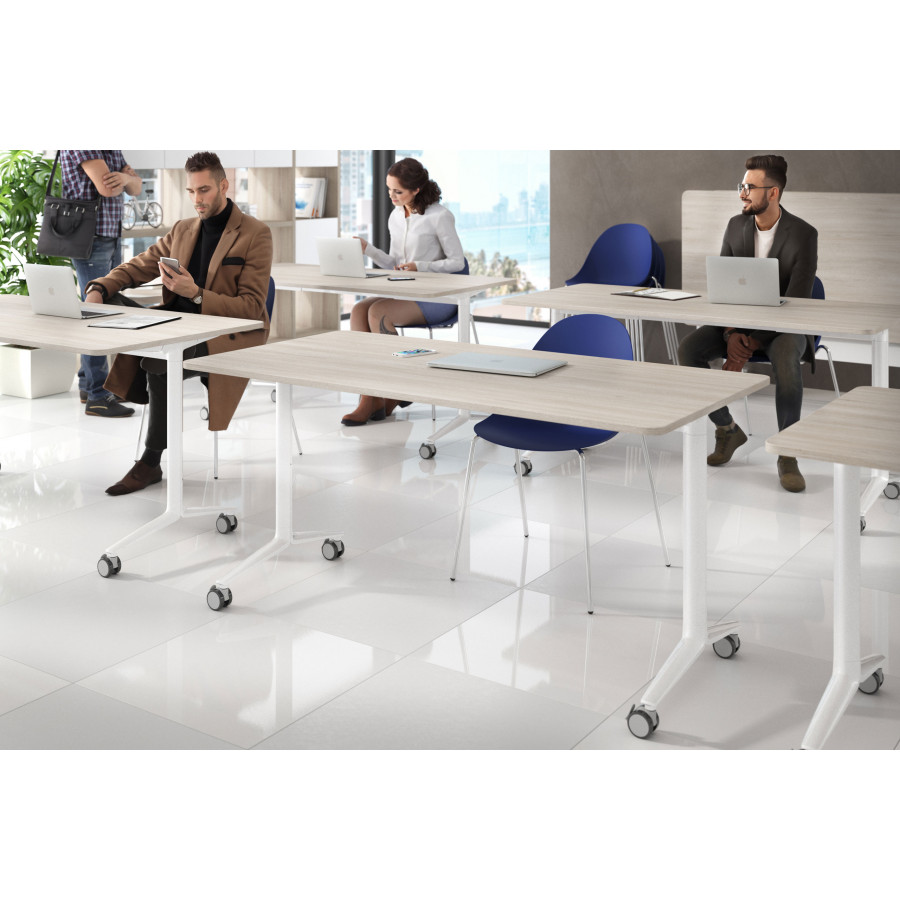 Mesa plegable Pivot rectangular canto redondo patas blancas