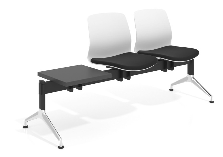 Bancada Sala de Espera Nexus 2 asientos + mesa, pata aluminio lucido - NEGRO