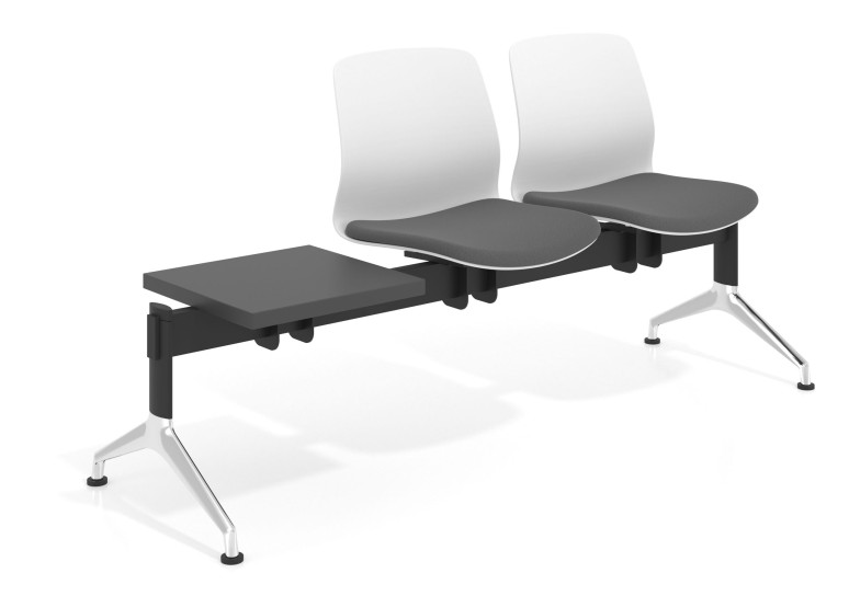 Bancada Sala de Espera Nexus 2 asientos + mesa, pata aluminio lucido - Gris