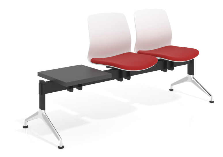 Bancada Sala de Espera Nexus 2 asientos + mesa, pata aluminio lucido - ROJO
