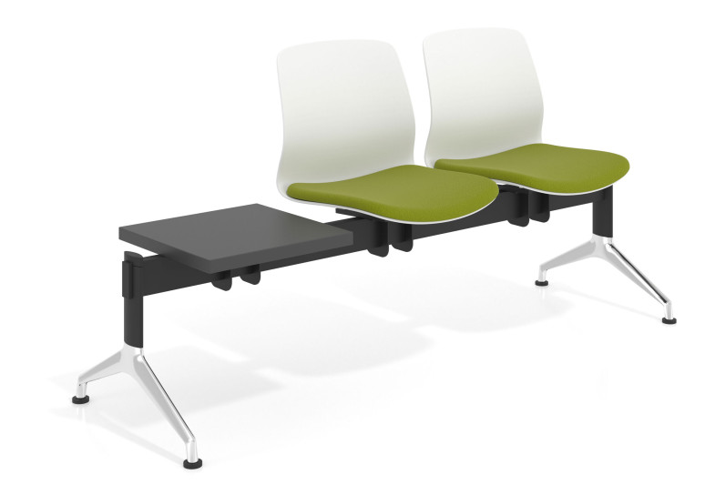 Bancada Sala de Espera Nexus 2 asientos + mesa, pata aluminio lucido - VERDE