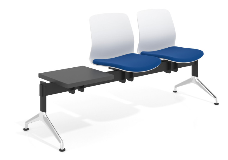 Bancada Sala de Espera Nexus 2 asientos + mesa, pata aluminio lucido - AZUL