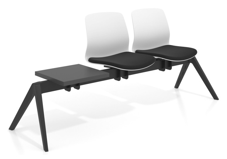 Bancada Sala de Espera Nexus 2 asientos + mesa, pata nylon - NEGRO