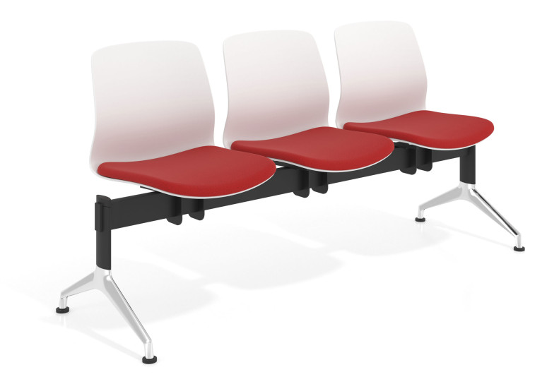 Bancada Sala de Espera Nexus 3 asientos, pata aluminio lucido - ROJO