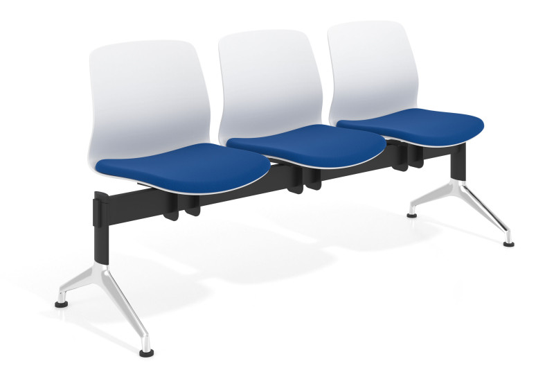 Bancada Sala de Espera Nexus 3 asientos, pata aluminio lucido - AZUL