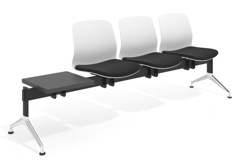 Bancada Sala de Espera Nexus 3 asientos + mesa, pata aluminio lucido - NEGRO