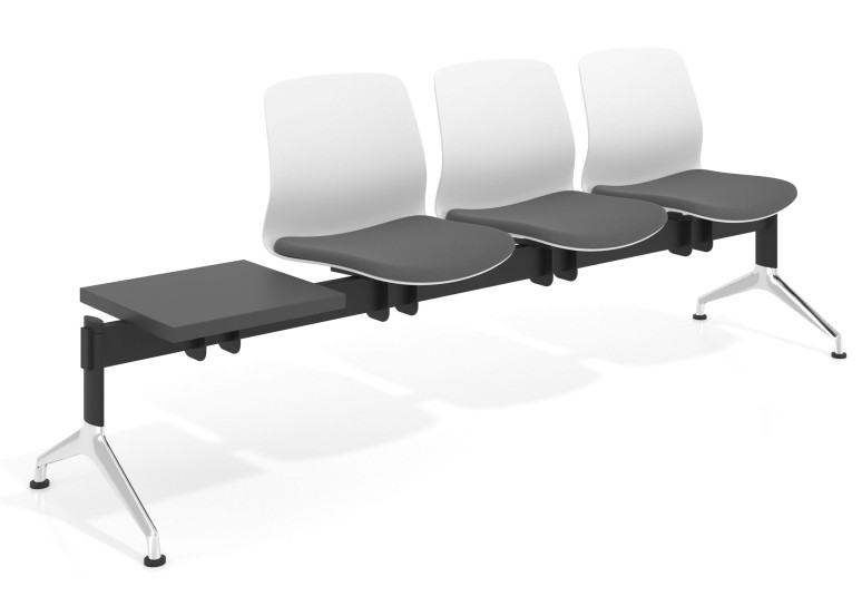 Bancada Sala de Espera Nexus 3 asientos + mesa, pata aluminio lucido - Gris