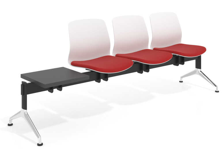 Bancada Sala de Espera Nexus 3 asientos + mesa, pata aluminio lucido - ROJO