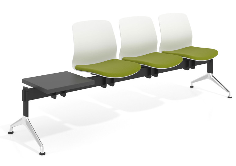 Bancada Sala de Espera Nexus 3 asientos + mesa, pata aluminio lucido - VERDE
