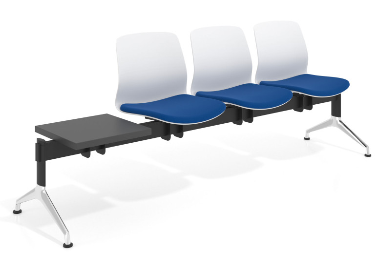 Bancada Sala de Espera Nexus 3 asientos + mesa, pata aluminio lucido - AZUL