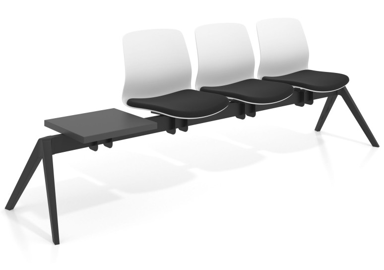 Bancada Sala de Espera Nexus 3 asientos + mesa, pata aluminio nylon - NEGRO