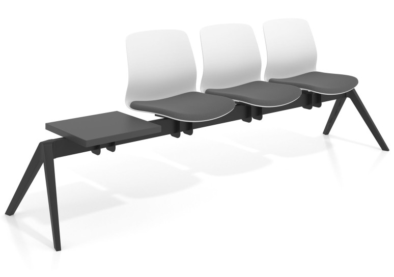 Bancada Sala de Espera Nexus 3 asientos + mesa, pata aluminio nylon - Gris