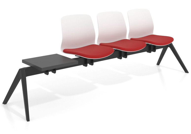 Bancada Sala de Espera Nexus 3 asientos + mesa, pata aluminio nylon - ROJO