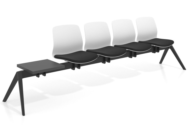 Bancada Sala de Espera Nexus 4 asientos + mesa, pata nylon - NEGRO