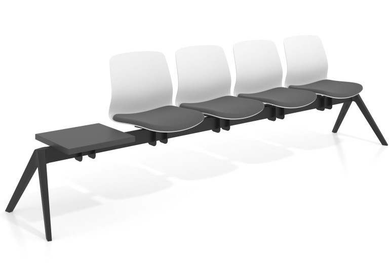 Bancada Sala de Espera Nexus 4 asientos + mesa, pata nylon - Gris