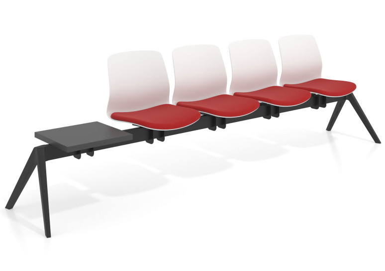 Bancada Sala de Espera Nexus 4 asientos + mesa, pata nylon - ROJO